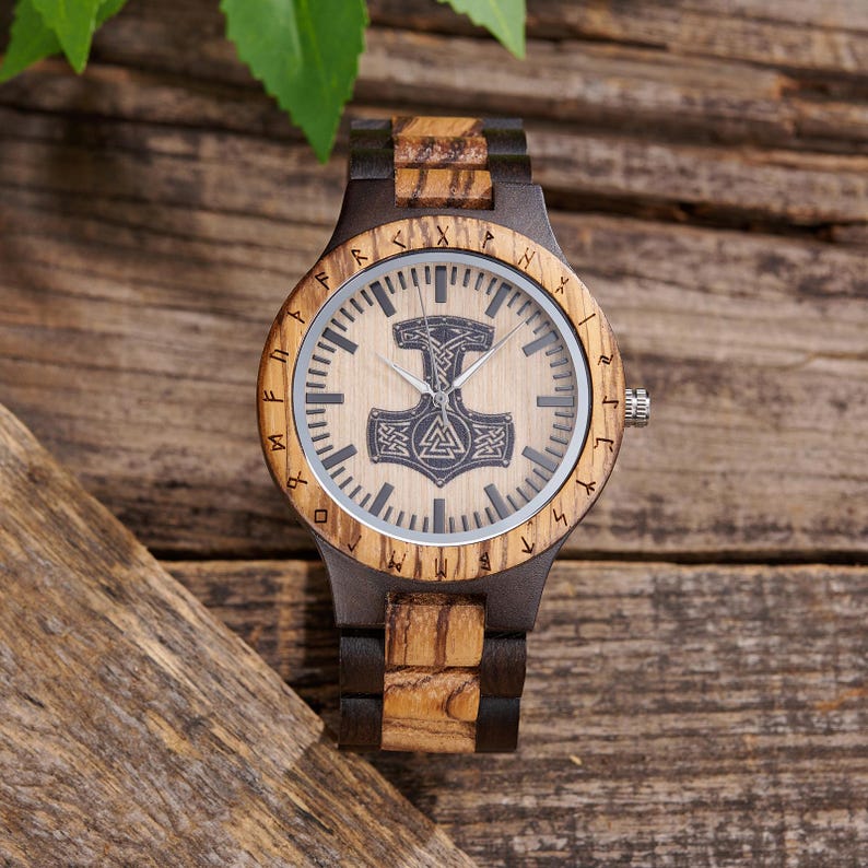 Thor s Hammer Mjolnir Engraved Wooden Watch Viking Jewelry Mjolnir thor-s-hammer-mjolnir-engraved-wooden-watch-viking-jewelry-mjolnir