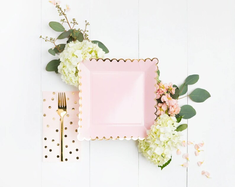 Blush Pink Paper Plates Gold and Pink Disposable Plates 9 Etsy