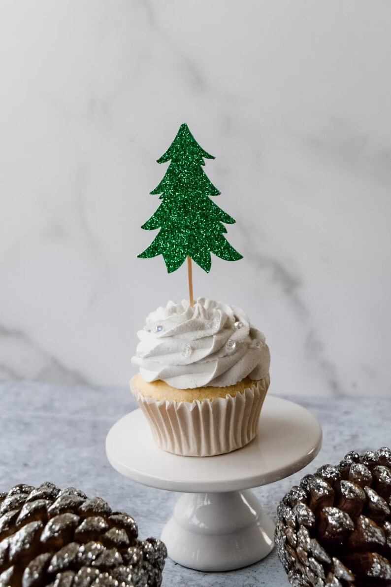 Christmas Tree Cupcake Toppers Christmas Party Supplies Etsy