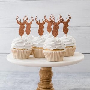 Deer Cupcake Toppers, Rustic Party Decor, Hunting cupcake toppers, buck cupcake toppers, Oh Deer boho Cupcake toppers