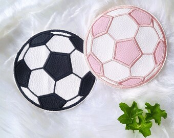 Round application football 13 cm for sewing, patch schoolchild with football for school bag, imitation leather football application, different colors