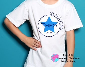 School child ironing image with desired name - T-shirt for school enrollment - boys girls - different motifs, colors and sizes