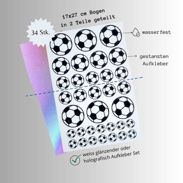 Wasserdichte Fußball Aufkleber Hologramm Set  - wasserfest  und glänzender - 34 Stk. verschiedene Größen