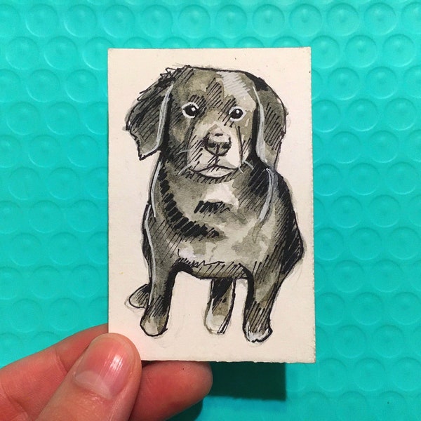 2x3" Dog Portrait Memento | Hand painted Mini Watercolor Dog Painting