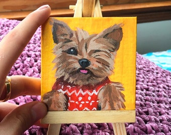 Custom Mini Pet Portrait W/ Easel | Small 3x3 Acrylic Painting