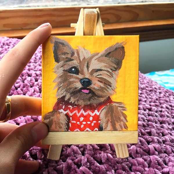 Custom Mini Pet Portrait W/ Easel | Small 3x3 Acrylic Painting