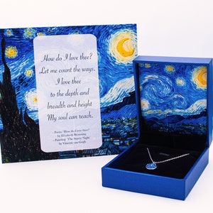 Van Gogh "The Starry Night" Valentine's Birthday Anniversary Gift with Silver Necklace |  Painting + Poem or Personalized Greetings Card