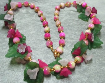 Pink And Gold Flower Necklace