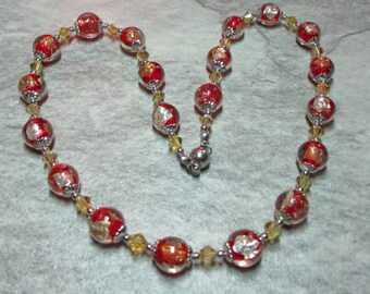 Red And Silver Foil Lampwork Bead Necklace