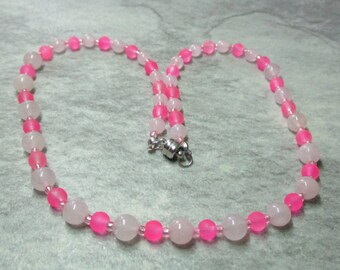 Rose Quartz And Pink Frosted Glass Bead Necklace