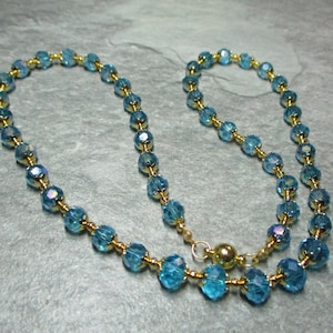Blue Crystal Beads And Gold Coloured Necklace
