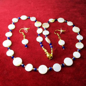 Mother Of Pearl Coin Shaped Beads And Czech Crystal Necklace