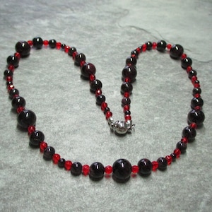 Dark Red Garnet And Red Crystal Necklace
