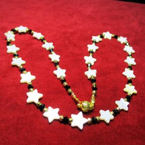 Mother Of Pearl, Black Crystal And Hematite Beaded Necklace