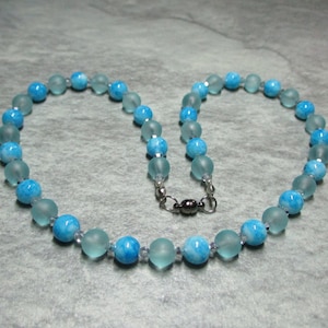 Blue Marbled And Frosted Glass Necklace