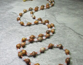 Long Necklace Of Picture Jasper And White Quartz