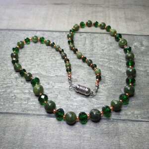 Green Jasper And Green Czech Crystal Beaded Necklace