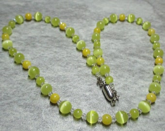 Yellow Cat's Eye And Jade Necklace