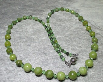 Necklace Of Green Jade And Czech Crystal