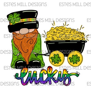 Sublimation design | Hand drawn | PNG digital download | Digital art | Lucky | Leprechaun | St. Patrick&#39;s Day