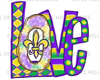 Sublimation design | Hand drawn | PNG digital download | Digital art | Love | Mardi Gras | King Cake