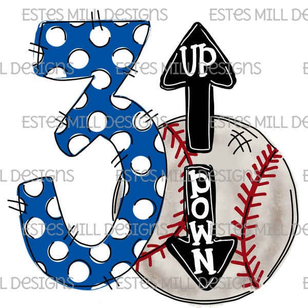 Sublimation design | Hand drawn | PNG digital download | Digital art | Baseball | Softball | Three Up Three Down
