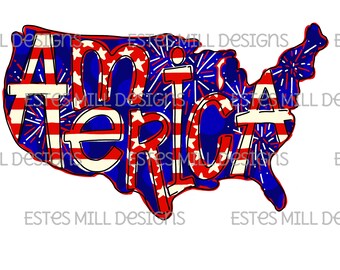 Sublimation design | Hand drawn | PNG digital download | Digital art | America | Patriotic | Stars and Stripes | Fireworks | Flag