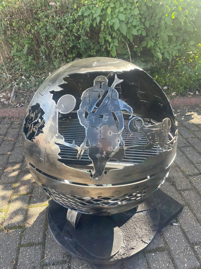 BurnedbyDesignLtd Mandalorian Death Star Wood Burner & Grill - Thumbnail 5
