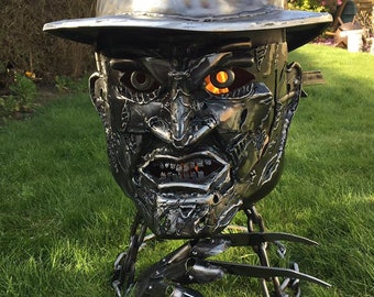 Stalen sculptuur Freddy Krueger - Freddy Krueger-houtbrander - Halloween-vuurplaats - Halloween-metalkunst - Nightmare on Elm Street