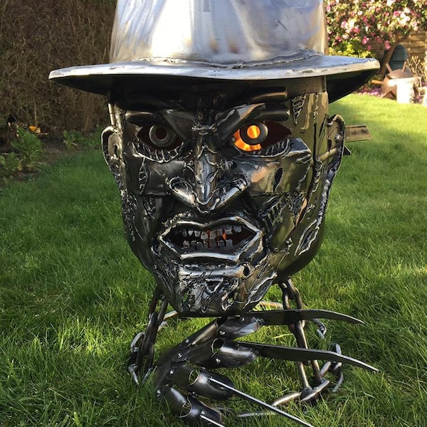 Freddy Krueger Steel Sculpture - Freddy Krueger Wood Burner - Halloween Fire Pit - Halloween Metal Art - Nightmare on Elm Street