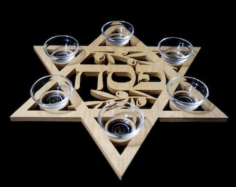 Large Wood Passover Pesach Seder Plate