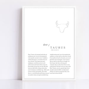 Taurus Zodiac Star Sign Wall Print Gift