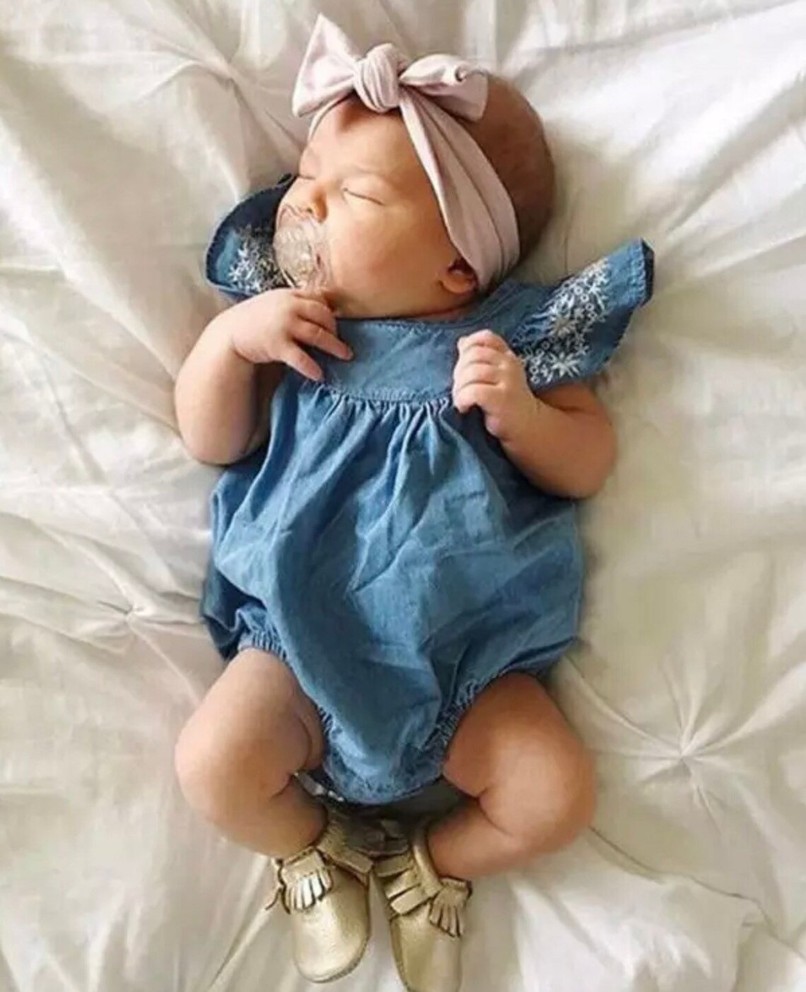 Baby Girl Denim Outfit With Embroidered Ruffle Sleeves 12 Etsy