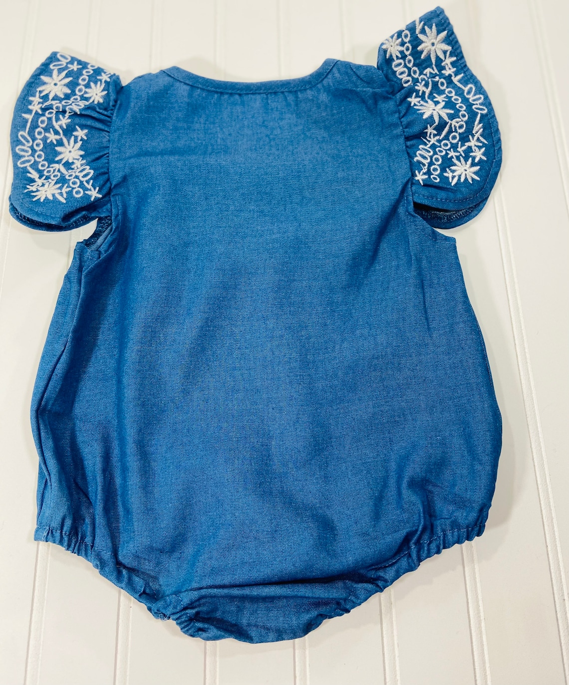 Baby Girl Denim Outfit With Embroidered Ruffle Sleeves 12 Etsy