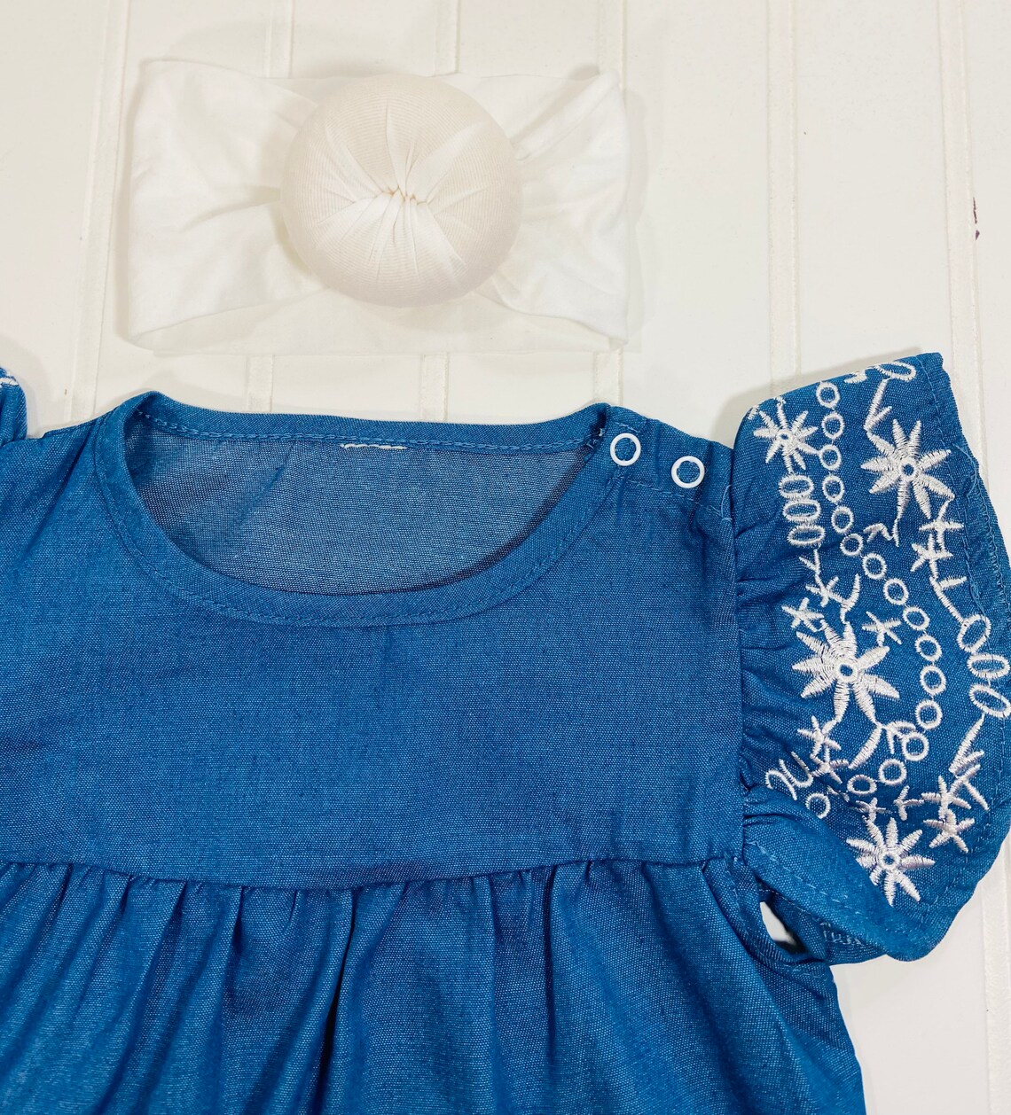 Baby Girl Denim Outfit With Embroidered Ruffle Sleeves 12 Etsy