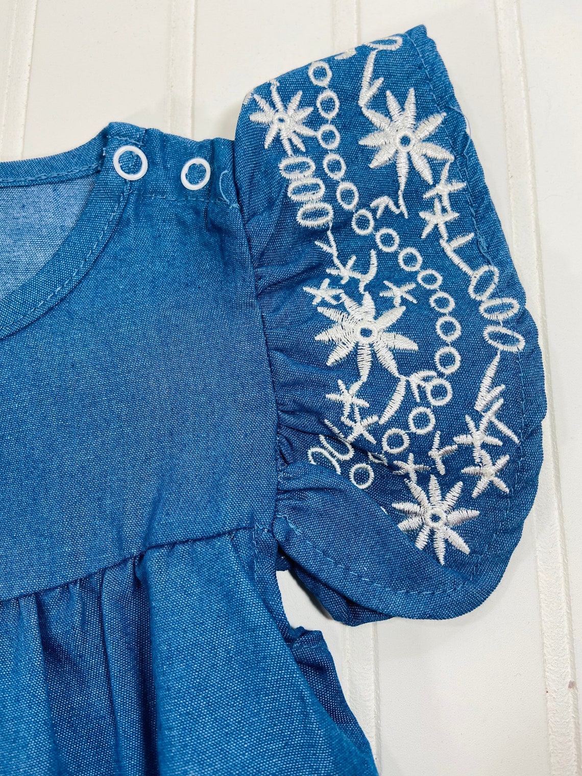 Baby Girl Denim Outfit With Embroidered Ruffle Sleeves 12 Etsy