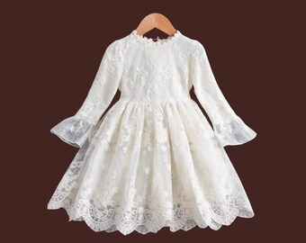 Girls ivory lace dress, 4T and 5T girls Ivory flower girl dress