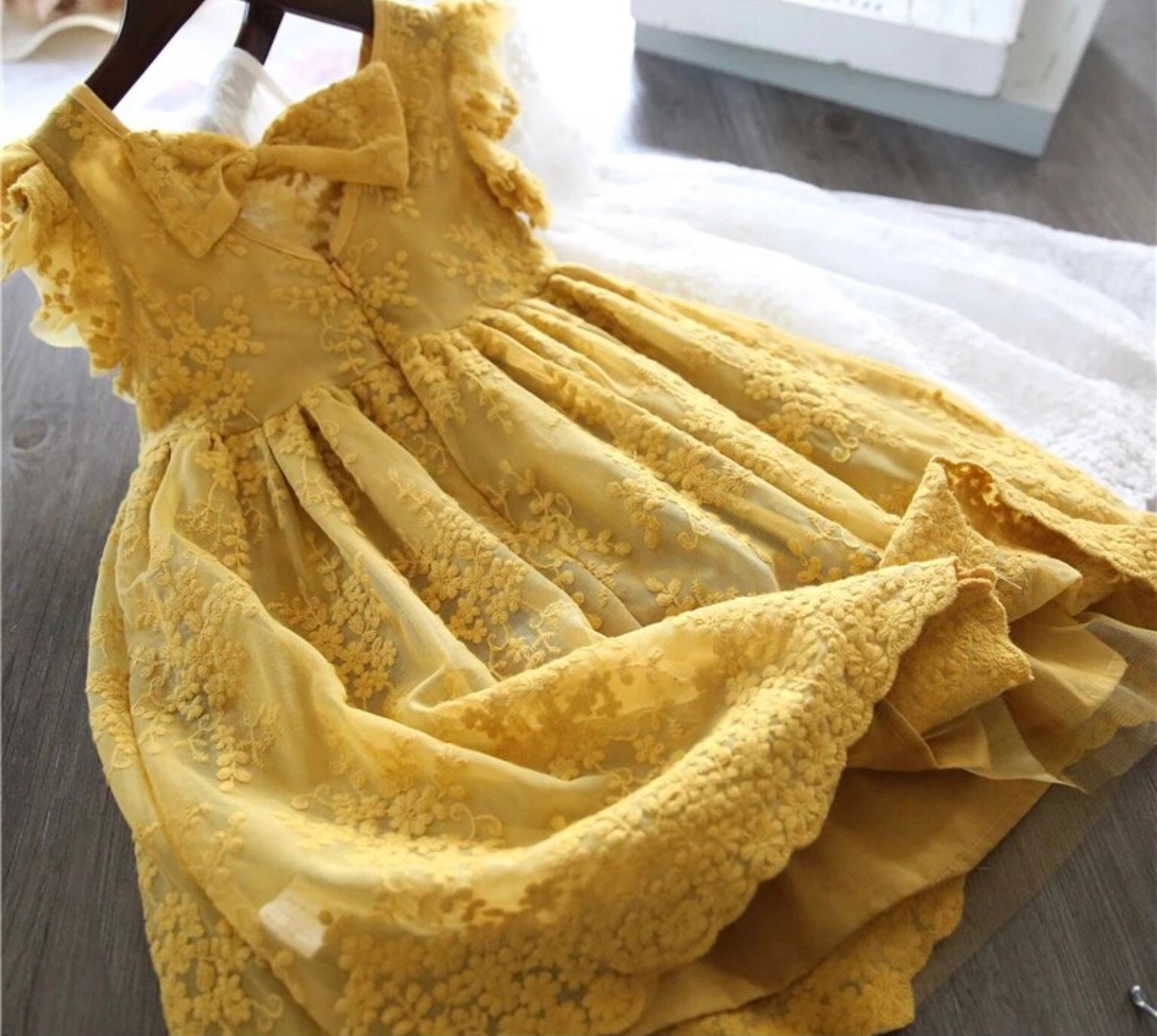 mustard yellow flower girl dress