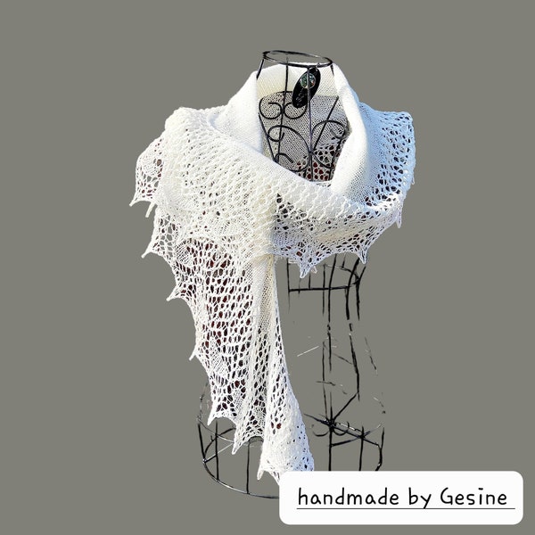 Tuch gestrickt für Frauen, Brautstola, Schultertuch handgestrickt, Tuch Kaschmir-Seide,Lacetuch weiß