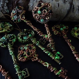 Noctilucent "steampunk key" copper brass green