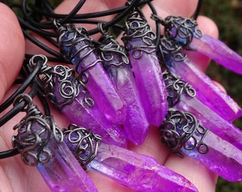 Glow-in-the-dark LARP jewelry "Svartalfheim" for dark elves, crystal points, wire-bound, violet, pink, blue, black