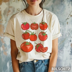 Tomate Ernte Cottage Core T-Shirt (Ivory), Komfort Farben Shirt, Vintage Cottagecore Mode, Garten Shirt, Botanical, Tomato Girl Summer