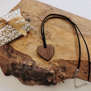 Black walnut handmade wooden small heart pendant necklace