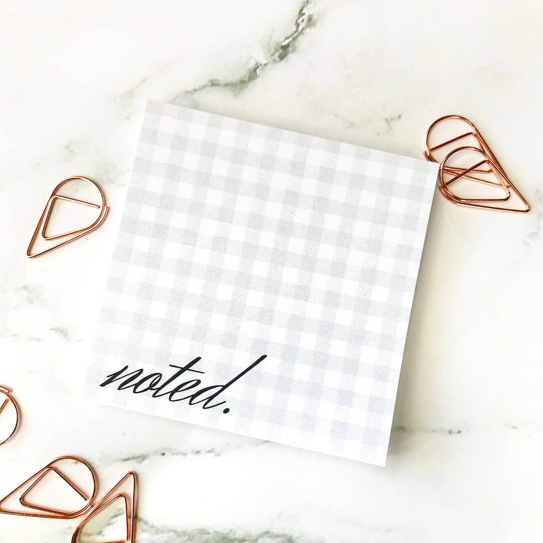 Gray Sticky Note Noted Grey Gingham Adhesive Sticky Notes - Planner Sticky Note Pad ...