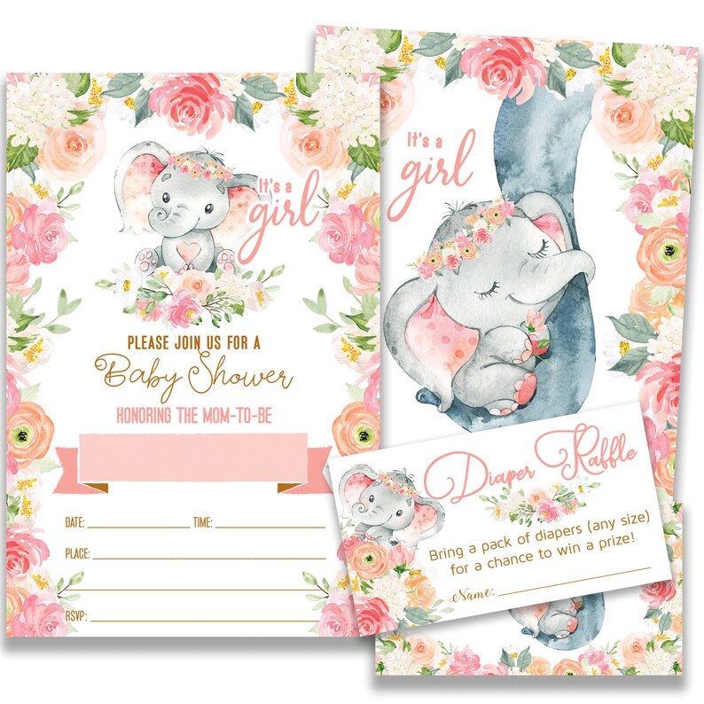 Boho Elephant Baby Shower Invitation Girl Set of 25 Etsy