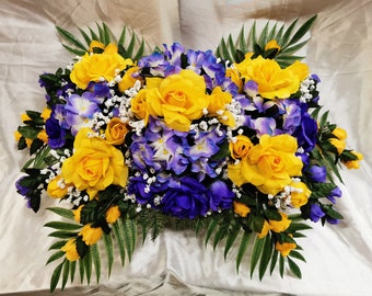 Yellow and Purple Roses Cemetery Saddle