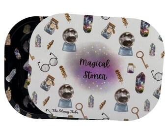 Magical Stoner Rolling Tray with Magnet Lid | Witch Magnetic Tray | Trinket Tray