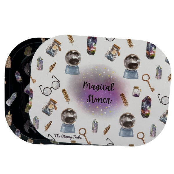 Magical Stoner Rolling Tray with Magnet Lid | Witch Magnetic Tray | Trinket Tray