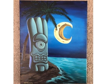 Tiki Island Art Hyperborean Acrylic Painting Canvas Wall Art Surf Beach Sunset Palm trees Original