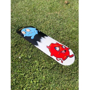 Chummy Chumkins Original Characters Angel Devil Hand painted skateboard Lowbrow Portrait handmade acrylic painted skate deck wall art